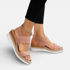 Orthopädische Damen Sandalen mit Keilsohle und elastischen Riemen