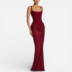 Women's Maxi Dress Fitted with Draped Skirt