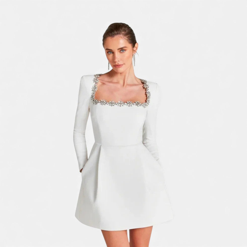 Samt Minikleid mit Ziersteinbesatz