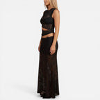 Todelt blondenederdel med crop top og midi-nederdel