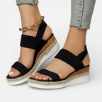 Orthopädische Damen Sandalen mit Keilsohle und elastischen Riemen