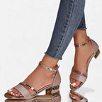 Women's sandals with shiny detail and ankle strap