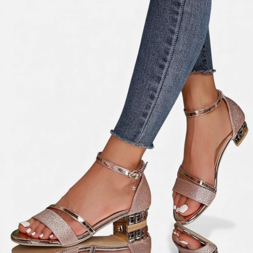 Women's sandals with shiny detail and ankle strap