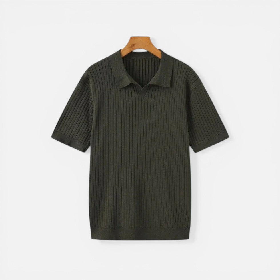 Herre strikket poloshirt med ribbet mønster