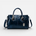 Damen Handtasche mit geflochtenen Griffen und mehreren Fächern