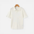 Herre strikket poloshirt med ribbet mønster