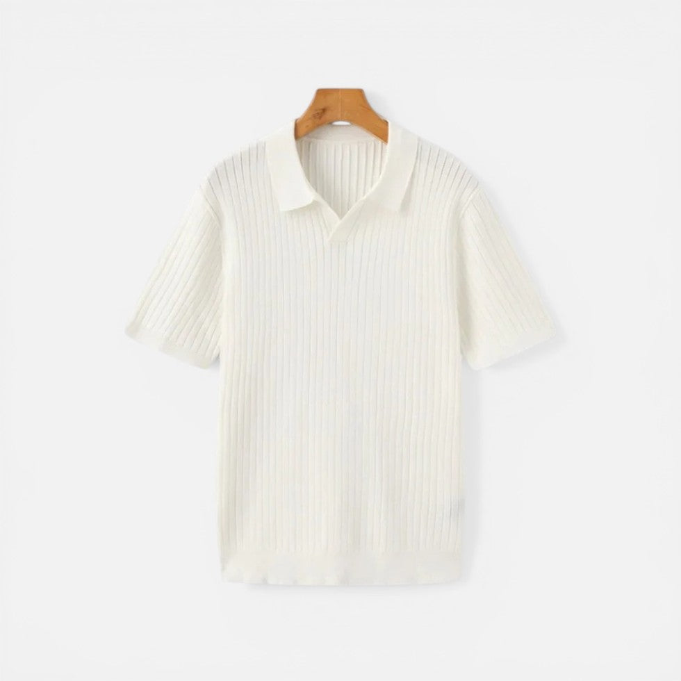 Herre strikket poloshirt med ribbet mønster