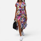 Maxikleid Wickeloptik Blumenmuster V Ausschnitt Kurzarm