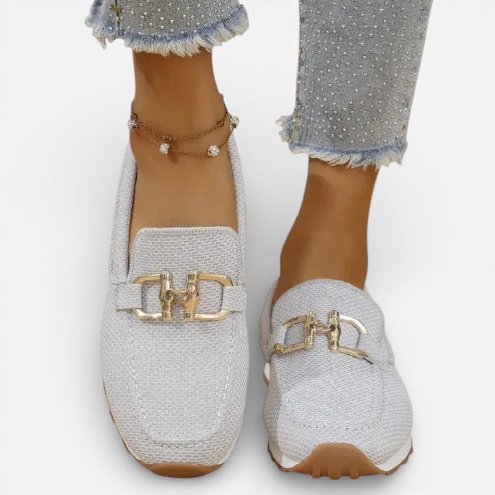 Orthopedic Women's Slip-On Shoes with Mesh and Decorative Buckle