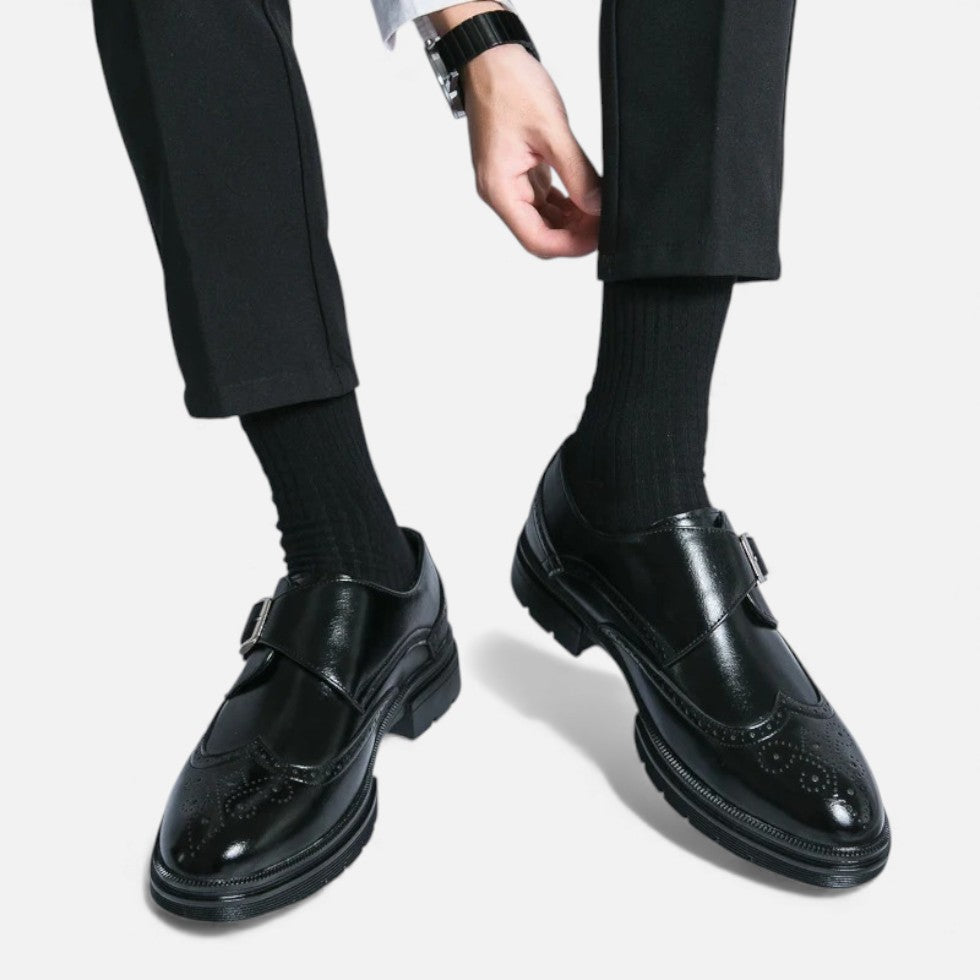 Herren Monkstrap Lederschuhe mit Brogue Detail