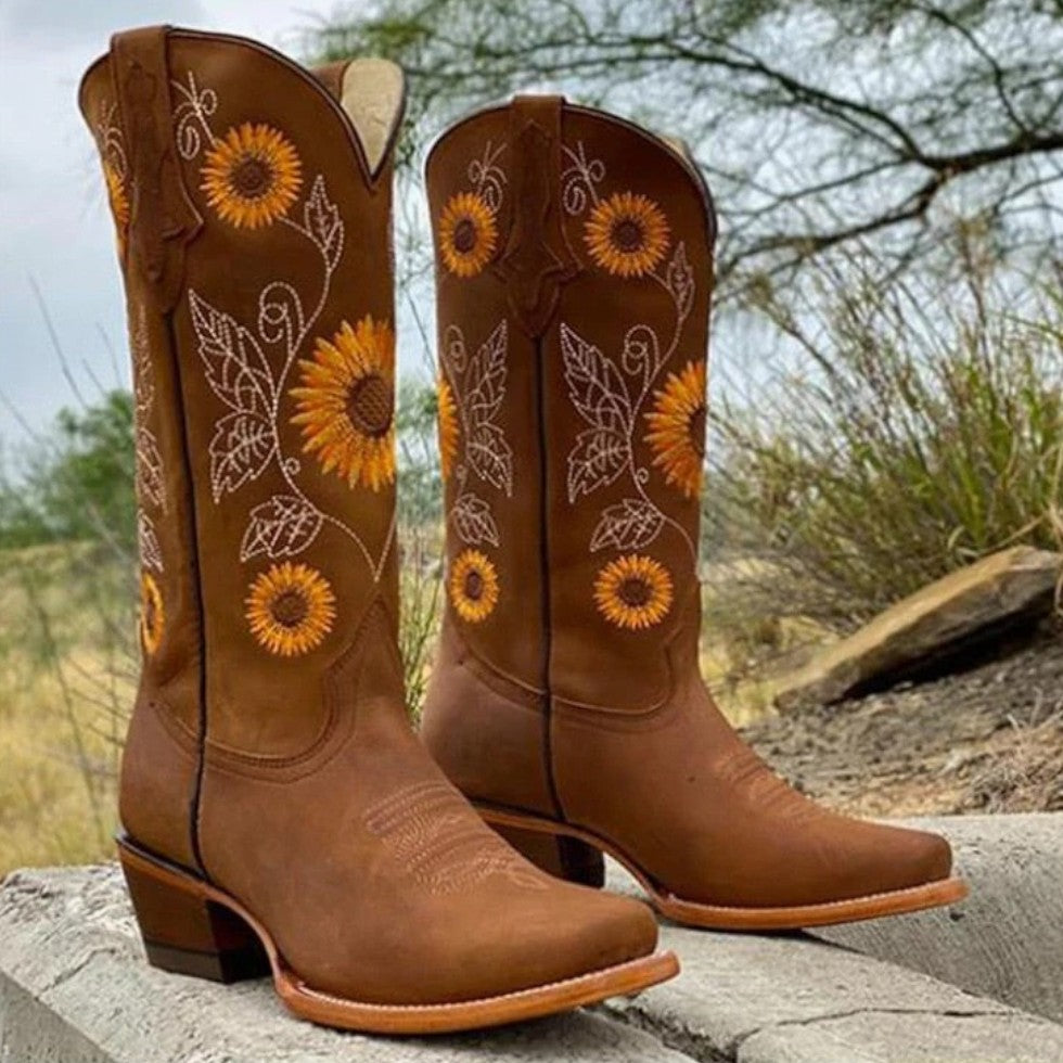 Western Stiefeletten mit Blumenstickerei Damen
