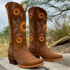 Western Stiefeletten mit Blumenstickerei Damen