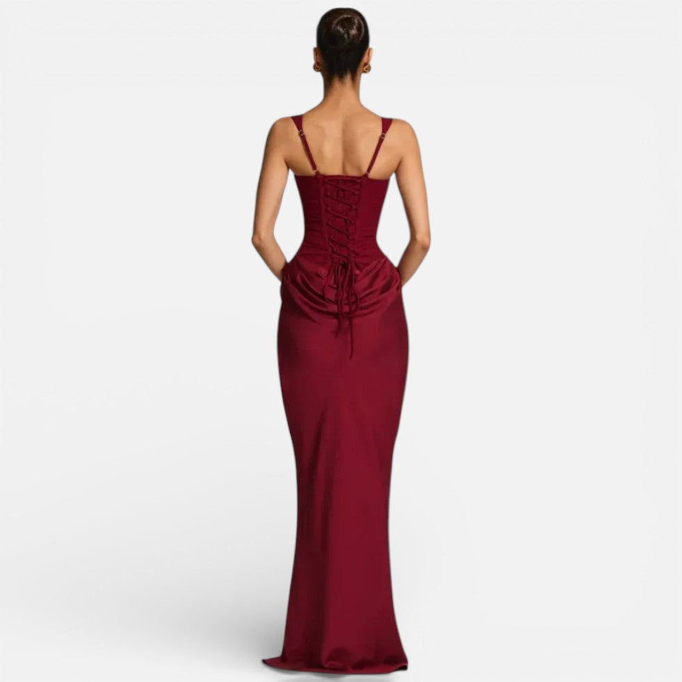 Women's Maxi Dress Fitted with Draped Skirt