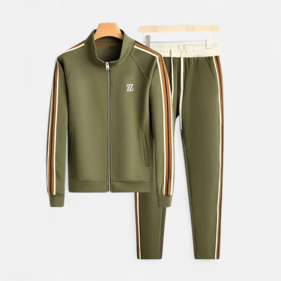 Tracksuit with stand-up collar and zipper
