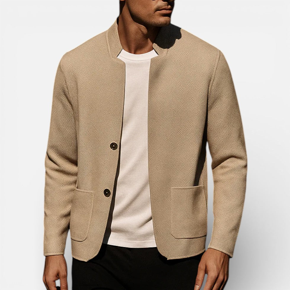 Herrecardigan med knapper og struktureret stof