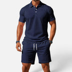 Herren Poloshirt und Shorts Set Kurzarm Strukturmuster
