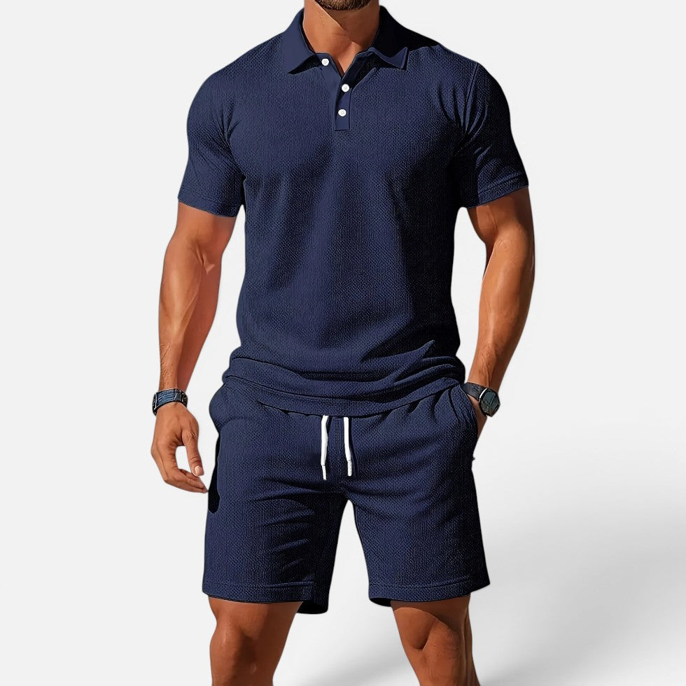 Herren Poloshirt und Shorts Set Kurzarm Strukturmuster