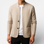 Herrecardigan med knapper og struktureret stof
