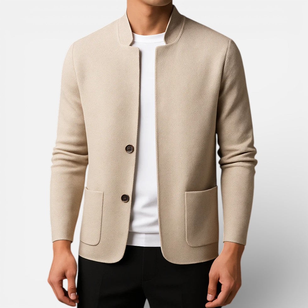 Herrecardigan med knapper og struktureret stof