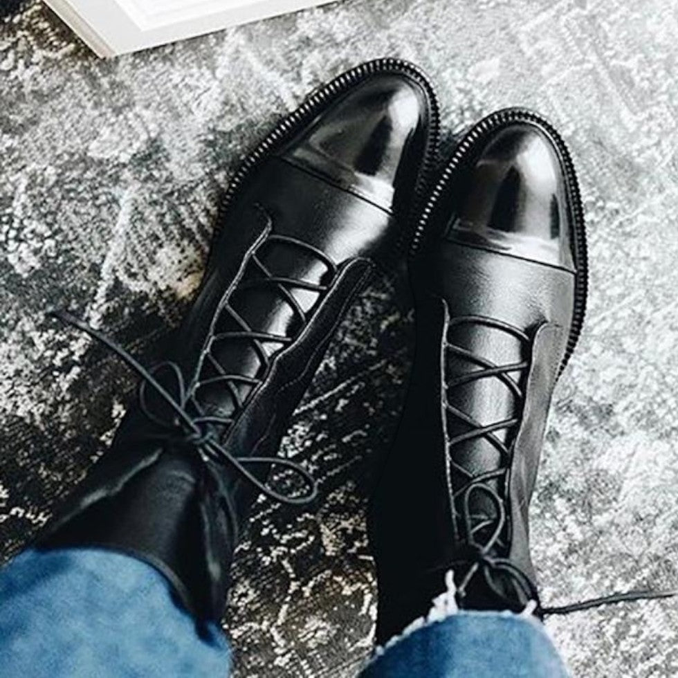 Damen Leder Stiefeletten mit Schnürung