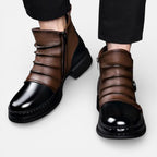 Herren Stiefeletten mit Schnallenriemen und seitlichem Reißverschluss