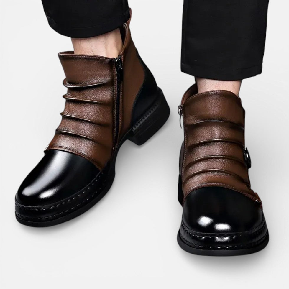 Herren Stiefeletten mit Schnallenriemen und seitlichem Reißverschluss