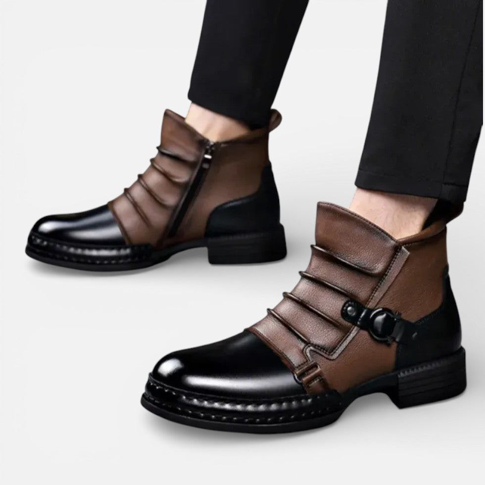 Herren Stiefeletten mit Schnallenriemen und seitlichem Reißverschluss