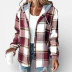 Damen Karojacke mit Kapuze und Knopfleiste