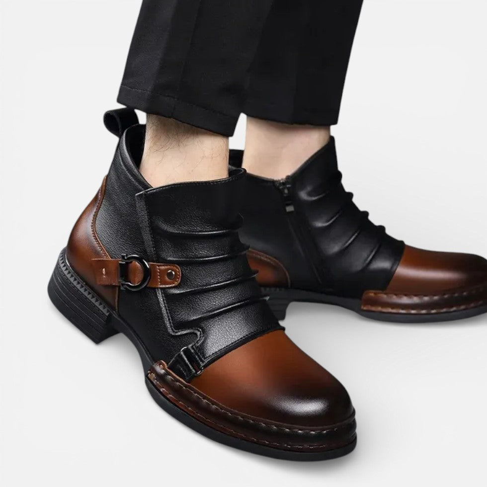 Herren Stiefeletten mit Schnallenriemen und seitlichem Reißverschluss