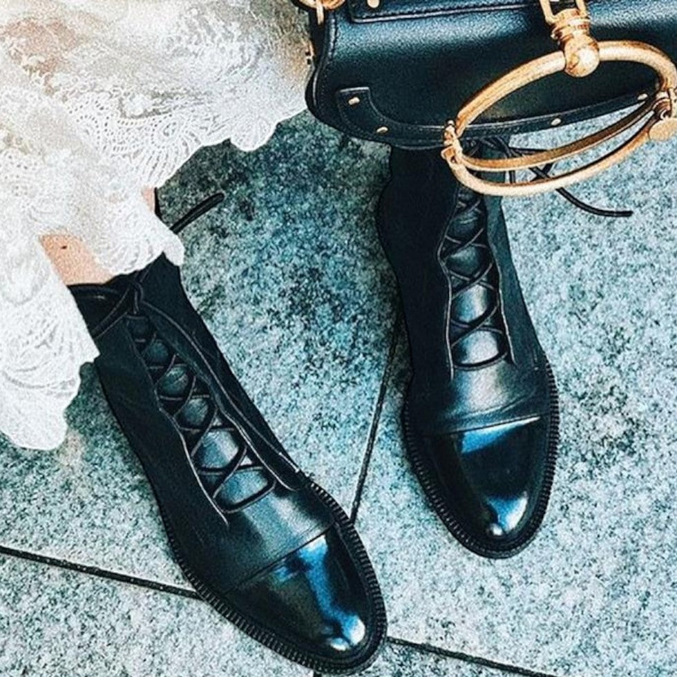 Damen Leder Stiefeletten mit Schnürung