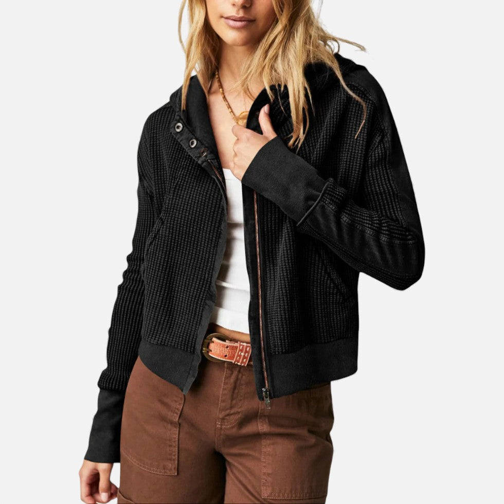 Damen Waffelstrick Kapuzenjacke
