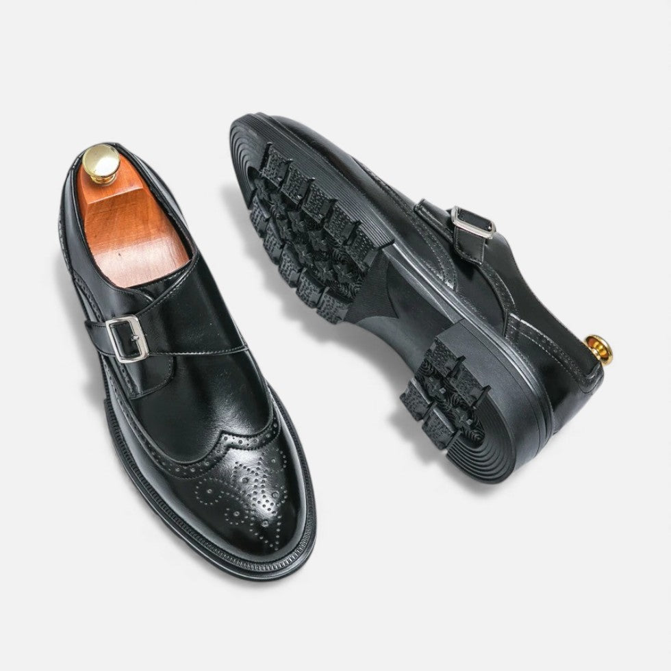 Herren Monkstrap Lederschuhe mit Brogue Detail