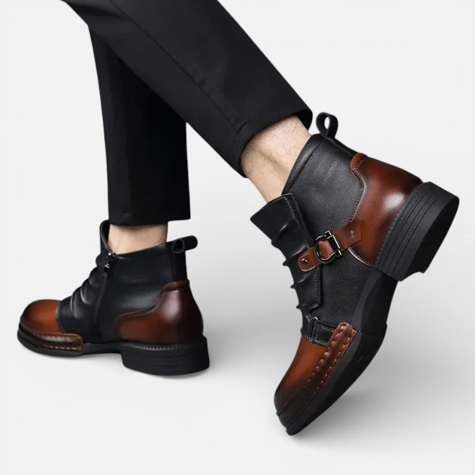 Herren Stiefeletten mit Schnallenriemen und seitlichem Reißverschluss