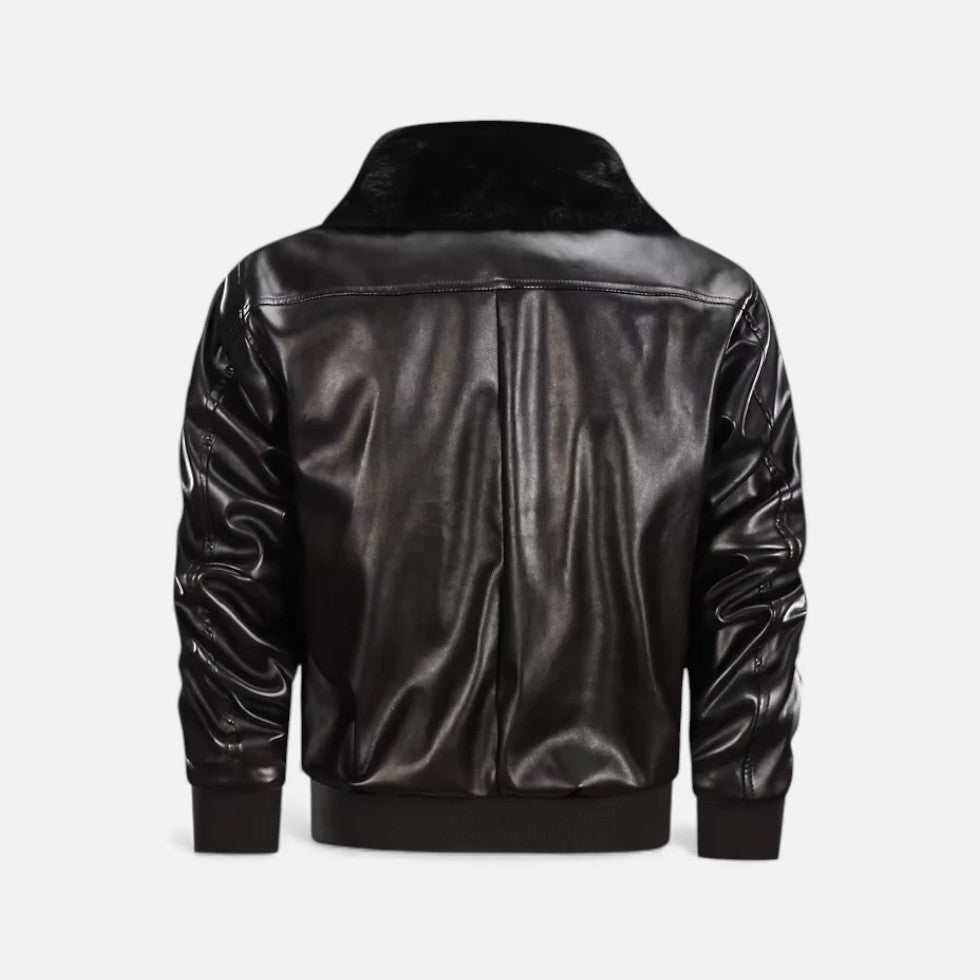 Herren Lederjacke mit Kunstfellkragen