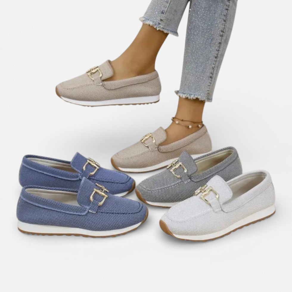 Orthopedic Women's Slip-On Shoes with Mesh and Decorative Buckle
