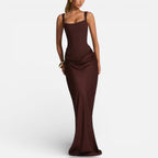 Women's Maxi Dress Fitted with Draped Skirt