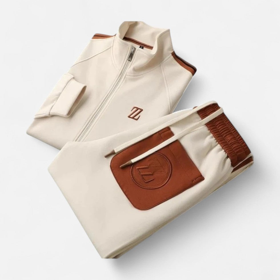 Tracksuit with stand-up collar and zipper