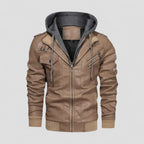 Faux leather jacket with hood for men