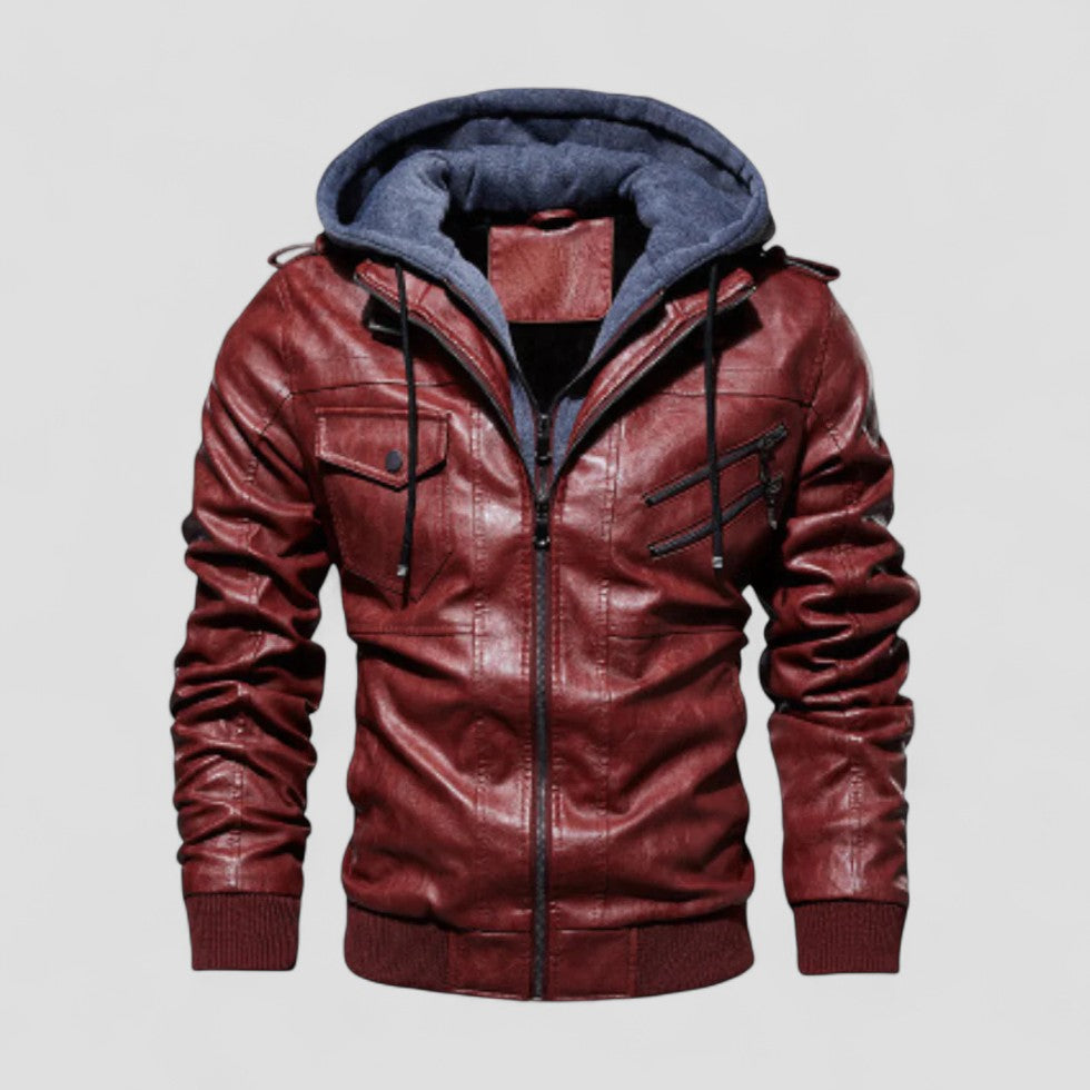 Faux leather jacket with hood for men