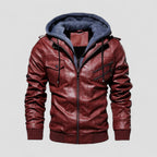 Faux leather jacket with hood for men