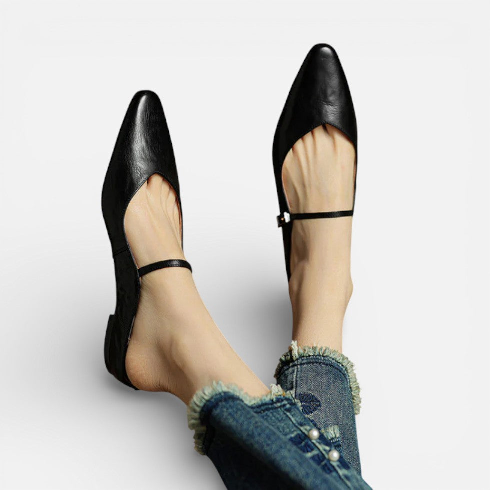 Damen Ballerinas mit Riemchen und flacher Sohle