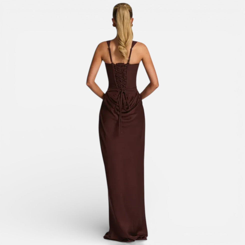 Women's Maxi Dress Fitted with Draped Skirt