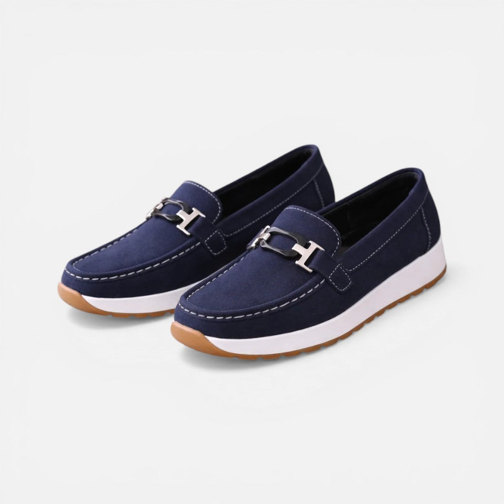 Dame-loafers/mokkasiner med pynte-detalje og flad sål