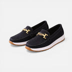 Dame-loafers/mokkasiner med pynte-detalje og flad sål