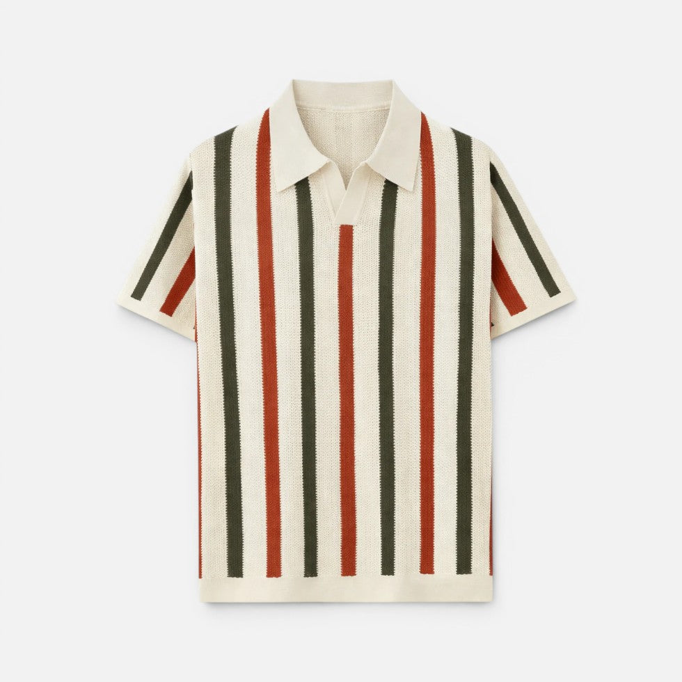 Poloshirt til herrer med stribet mønster, kortærmet