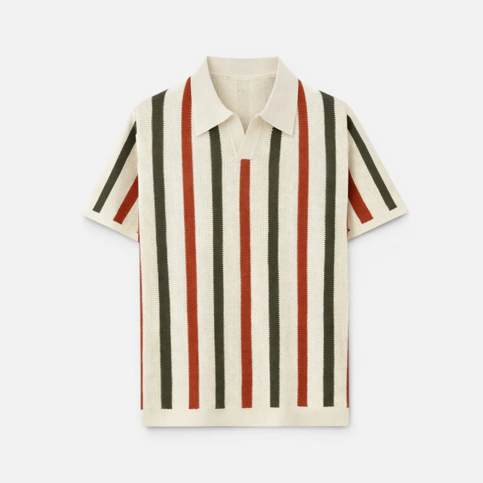 Poloshirt Strickoptik Kurzarm Gestreift Umlegekragen