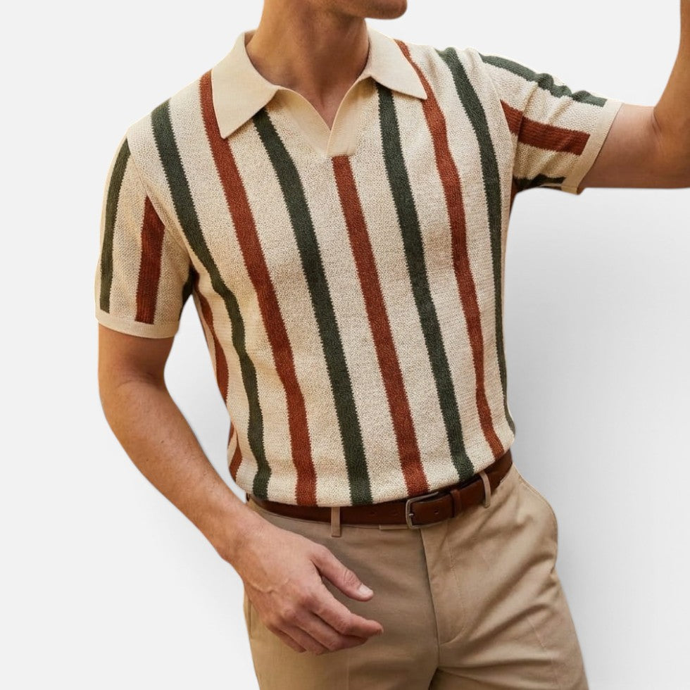 Poloshirt til herrer med stribet mønster, kortærmet