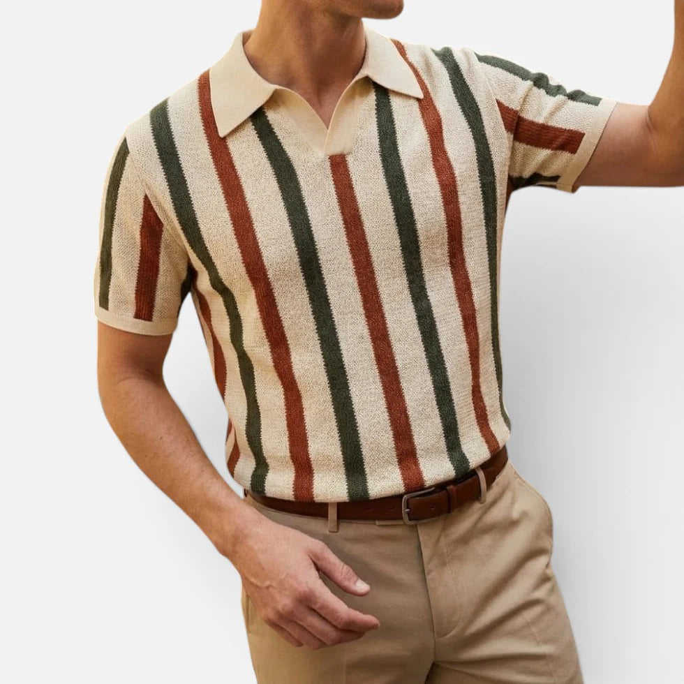 Poloshirt Strickoptik Kurzarm Gestreift Umlegekragen