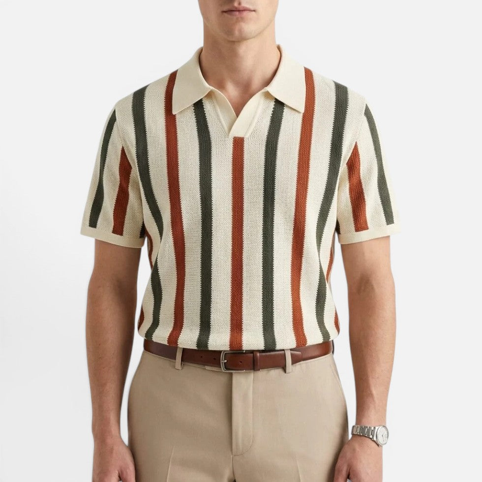 Poloshirt til herrer med stribet mønster, kortærmet