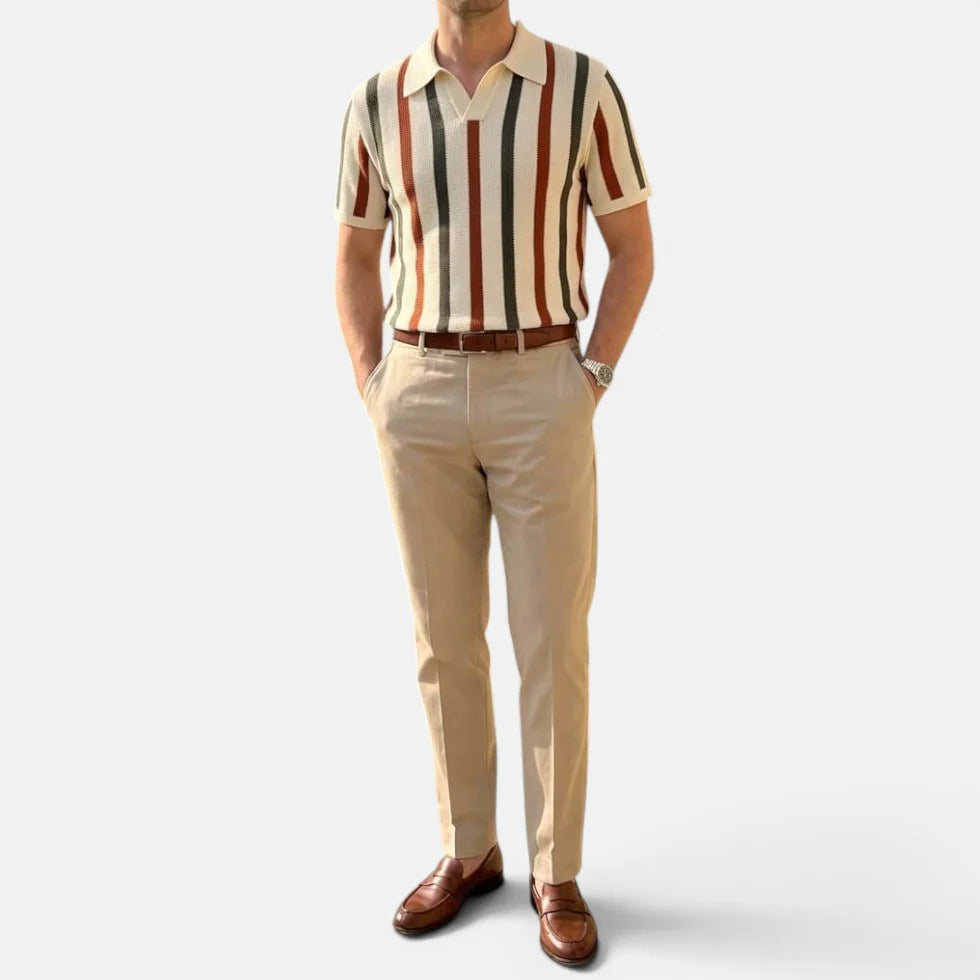 Poloshirt Strickoptik Kurzarm Gestreift Umlegekragen